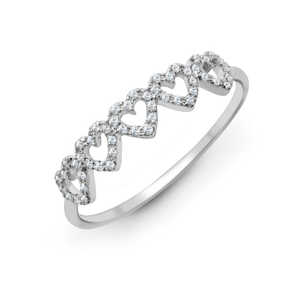 18k Rose Gold Diamond Ring - 18ct White 0.15ct Natural Diamond 5 x Heart Ring - by Hearts Forever Jewellers
