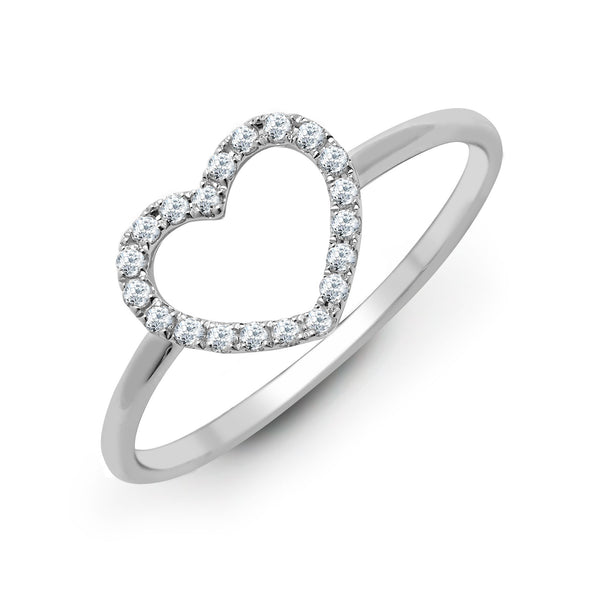 18k Rose Gold Diamond Ring - 18ct White 0.14ct Natural Diamond Heart Ring - by Hearts Forever Jewellers