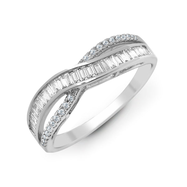 18k Rose Gold Diamond Ring - 18ct White 0.48ct Natural Diamond RBC & Baguette Crossover Ring - by Hearts Forever Jewellers