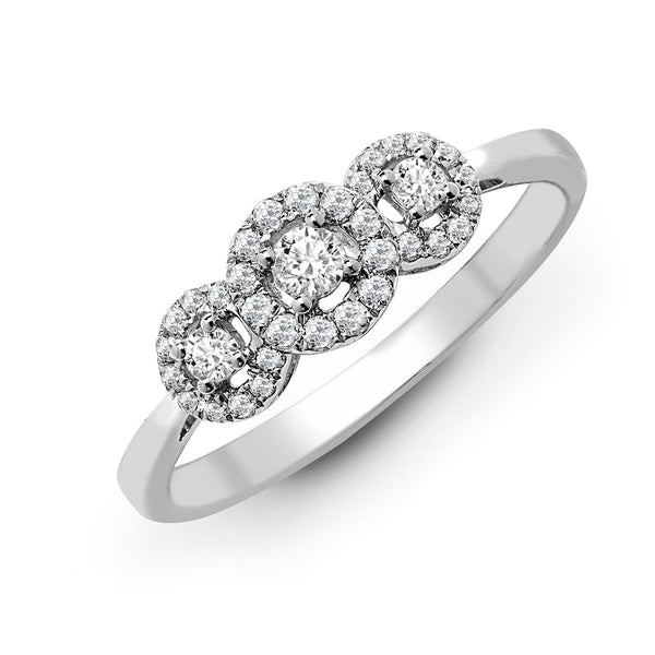 18k Rose Gold Diamond Ring - 18ct White 0.60ct Natural Diamond Trilogy Halo Ring - by Hearts Forever Jewellers