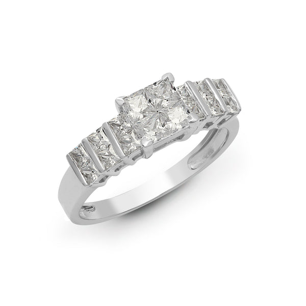 18k Rose Gold Diamond Ring - 18ct White 1.18ct Princess Cut Natural Diamond Cluster Ring - by Hearts Forever Jewellers