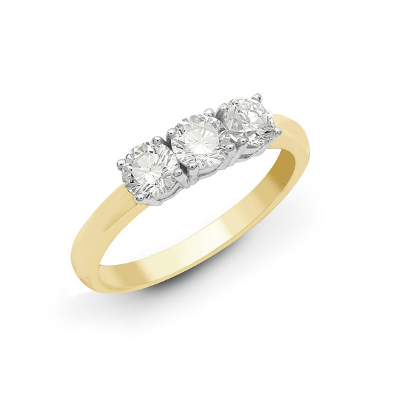 9k Rose Gold Round Ring - 9ct Yellow/White 0.25ct Natural Diamond Claw Set Trilogy Ring - by Hearts Forever Jewellers