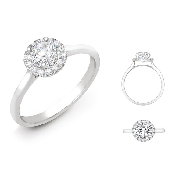 18k Rose Gold Diamond Ring - Lab 18ct White Gold 0.08ct Diamond Micro-set Halo Wed-fit Ring Mount + 0.25ct Diamond - by Hearts Forever Jewellers