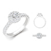 18ct White Gold 0.37ct Natural Diamond Micro-set Halo and Shoulders Wed-fit Ring Mount + 0.25ct Diamond