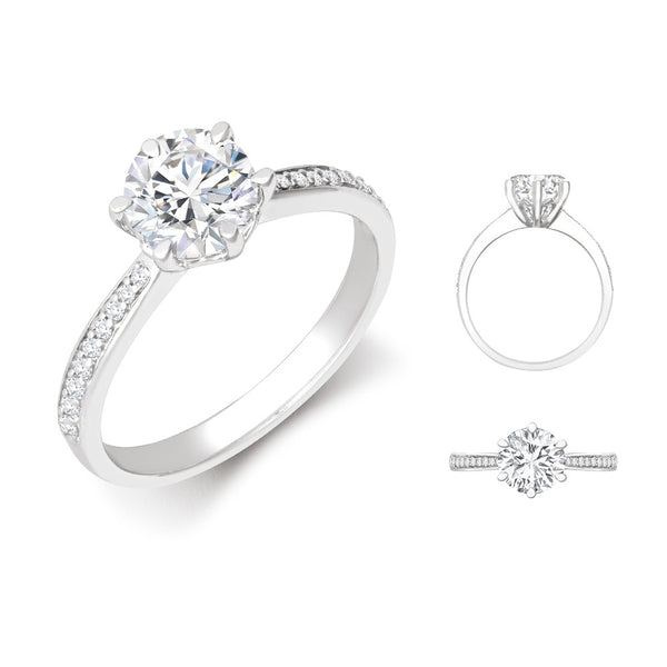 18k Rose Gold Diamond Ring - Lab 18ct White Gold 0.24ct Diamond Pave set 6-claw Ring Mount + 0.25ct Diamond - by Hearts Forever Jewellers