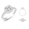 Lab 18ct White Gold 0.33ct Diamond Micro-set Cushion-shaped Halo and Shoulders Wed-fit Ring Mount + 0.25ct Diamond