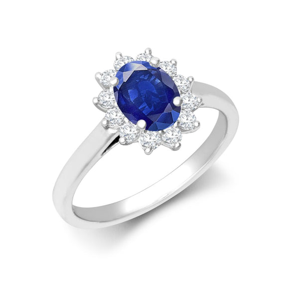 18k Rose Gold 0.75ct Ring - 18ct Yellow Gold 0.35ct Natural Diamond Claw-set Cluster Halo Oval Ring - Holds 7x5mm Aquamarine 0.75cts - by Hearts Forever Jewellers