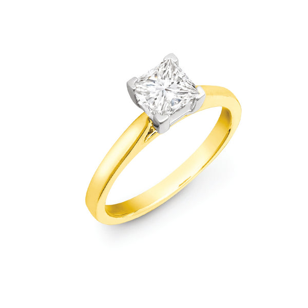 18k Rose Gold Princess Cut Ring - 18ct Yellow Gold 25pts Princess Cut Solitaire Wed Fit Natural Diamond Ring - by Hearts Forever Jewellers