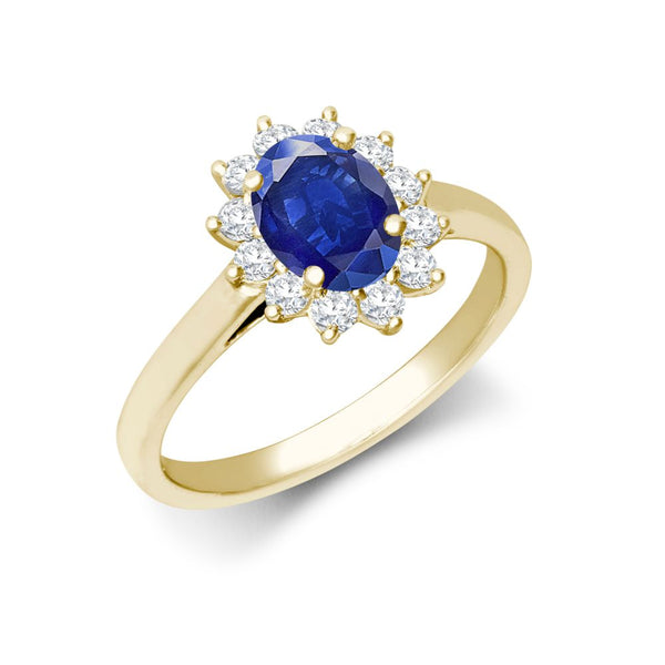 18k Rose Gold 0.75ct Ring - 18ct Yellow Gold 0.35ct Natural Diamond Claw-set Cluster Halo Oval Ring - Holds 7x5mm Aquamarine 0.75cts - by Hearts Forever Jewellers