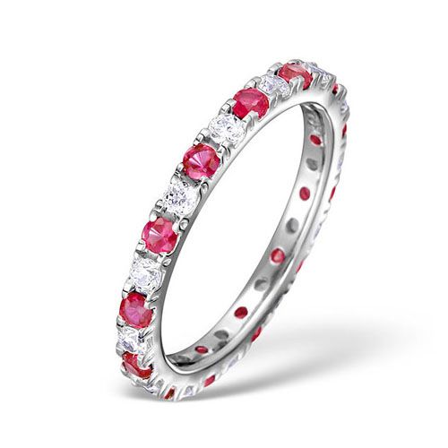18k White Gold 0.50ct Ring - 18ct White Gold Claw Set Full Eternity Ring Natural Diamond 0.50ct Ruby 0.80ct G VS - by Hearts Forever Jewellers