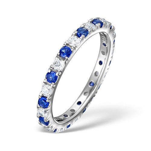 18k White Gold 0.50ct Ring - 18ct White Gold Claw Set Full Eternity Ring Natural Diamond 0.50ct Sapphire 0.90ct G VS - by Hearts Forever Jewellers