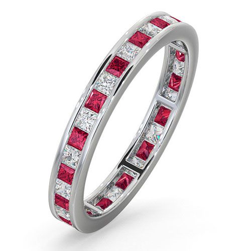18k White Gold 0.50ct Ring - 18ct White Gold Channel Set Princess Cut Full Eternity Ring Natural Diamond 0.50ct Ruby 0.60ct G VS - by Hearts Forever Jewellers