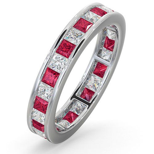 18k White Gold 0.50ct Ring - 18ct White Gold Channel Set Princess Cut Full Eternity Ring Natural Diamond 0.50ct Ruby 0.60ct G VS - by Hearts Forever Jewellers