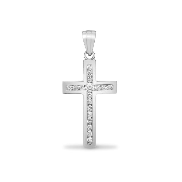 0.18ct Necklace - 18ct White Gold Natural Diamond Cross - by Hearts Forever Jewellers
