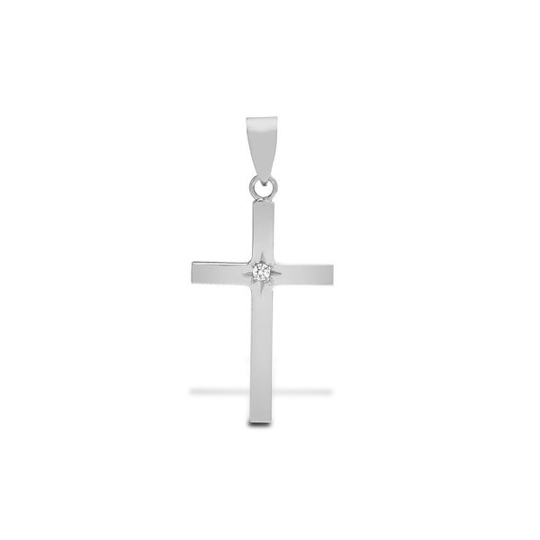 Diamond Necklace - 18ct White 0.03ct Natural Diamond Star Set Cross - by Hearts Forever Jewellers