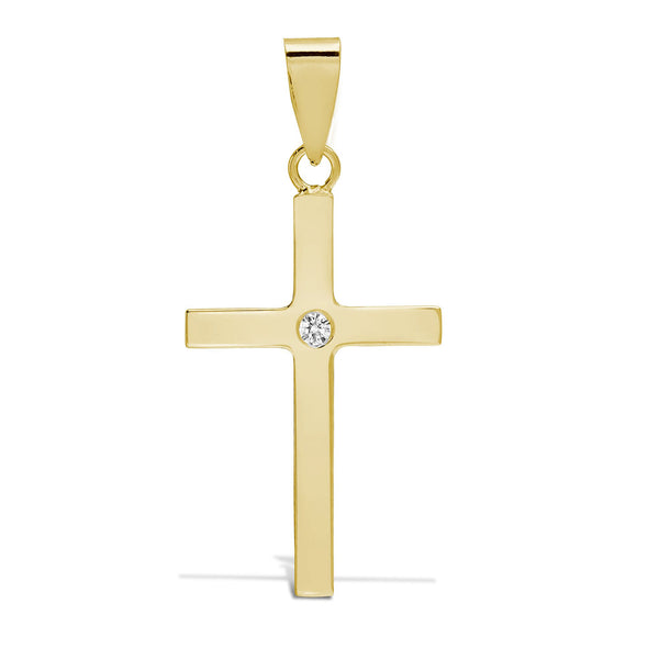 Diamond Necklace - 18ct Yellow 0.03ct Natural Diamond Invisible Set Cross - by Hearts Forever Jewellers