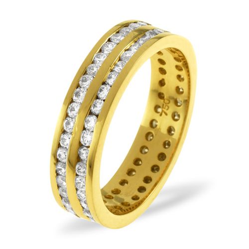 18k Yellow Gold 1.00ct Ring - 18ct Yellow Gold Channel Set 2 Row Full Eternity Ring Natural Diamond 1.00ct G VS - by Hearts Forever Jewellers