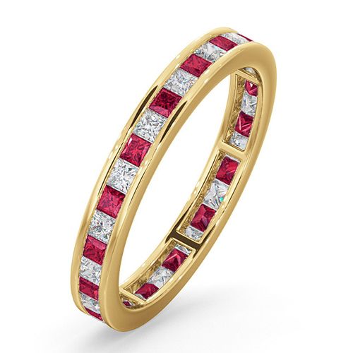 18k Yellow Gold 0.50ct Ring - 18ct Yellow Gold Channel Set Princess Cut Full Eternity Ring Natural Diamond 0.50ct Ruby 0.60ct G VS - by Hearts Forever Jewellers