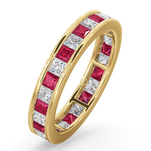 18k Yellow Gold 0.50ct Ring - 18ct Yellow Gold Channel Set Princess Cut Full Eternity Ring Natural Diamond 0.50ct Ruby 0.60ct G VS - by Hearts Forever Jewellers