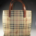 Burberry London Women's Beige & Brown Check Tartan Leather Medium Tote Handbag