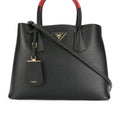 PRADA Vitello Daino Medium Double Tote Black Cuoio