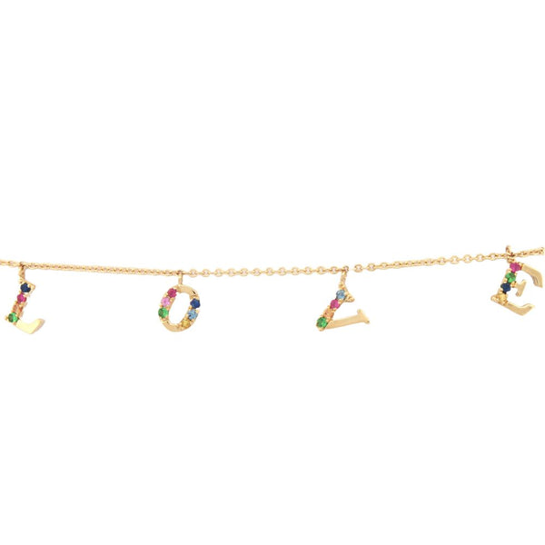 Round Bracelet - 9ct Yellow 0.23ct Rainbow Saph 'LOVE' Bracelet - by Hearts Forever Jewellers