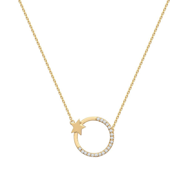 Diamond Necklace - 9ct Yellow 0.12ct Circle & Star Natural Diamond Pendant with 16" Chain - by Hearts Forever Jewellers