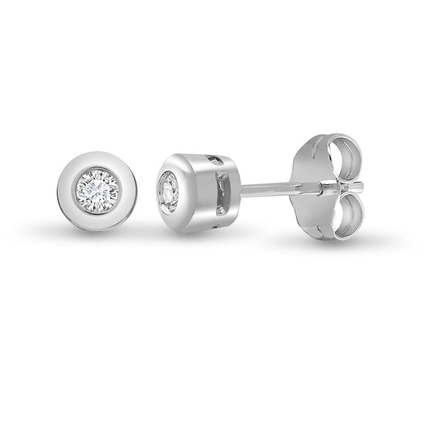Diamond Ring - 9ct White 10pts Rub over earrings - by Hearts Forever Jewellers