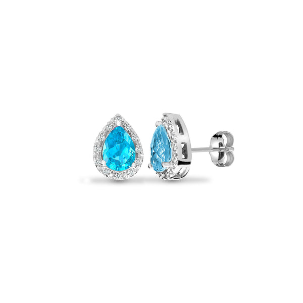 0.06ct Ring - 9ct White Dia-0.06ct Blue Topaz- Pear Drop Earrings - by Hearts Forever Jewellers