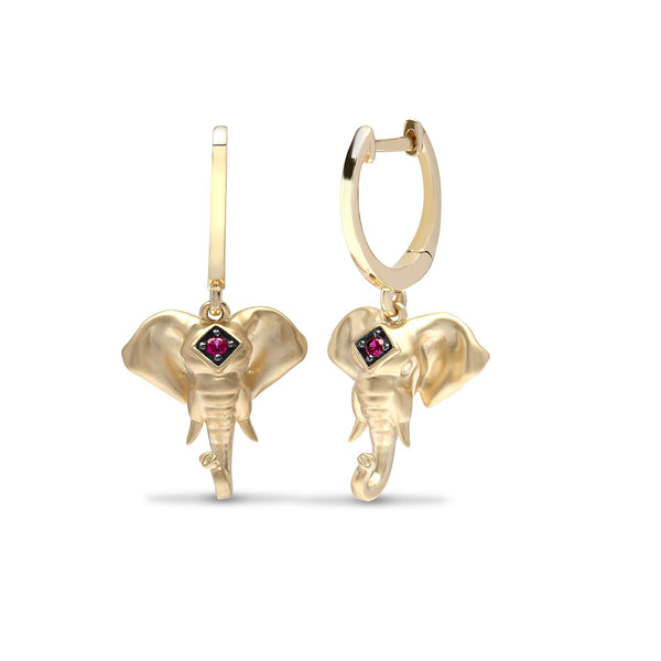 0.04ct Ring - 9ct Yellow 4pts Ruby Elephant Head Earrings - by Hearts Forever Jewellers