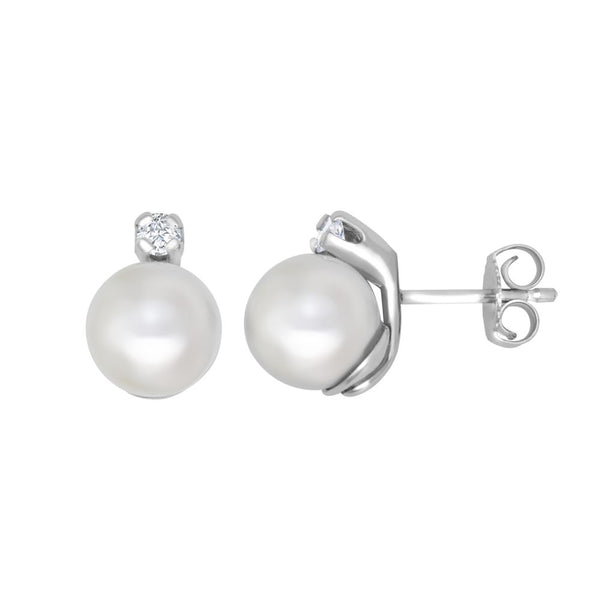 0.10ct Ring - 9ct White Dia-10pts 7.0-7.5mm Cultured Pearl Stud Earrings - by Hearts Forever Jewellers