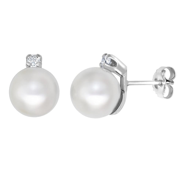 0.15ct Ring - 9ct White Dia-15pts 8.5-9.0mm Cultured Pearl Stud Earrings - by Hearts Forever Jewellers