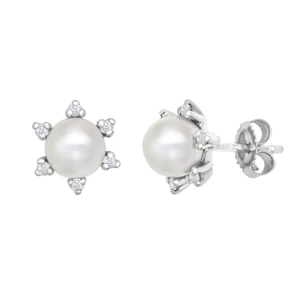 0.12ct Ring - 9ct White Dia-12pts 5.5-6.0mm Cultured Pearl Stud Earrings - by Hearts Forever Jewellers