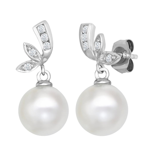 0.14ct Ring - 9ct White Dia-14pts 8.0-8.5mm Cultured Pearl Stud Earrings - by Hearts Forever Jewellers