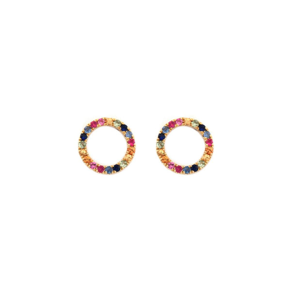 Round Ring - 9ct Yellow Gold 0.47ct Rainbow Saph Circle Earrings - by Hearts Forever Jewellers