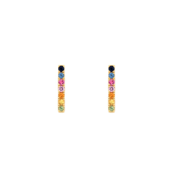 Round Ring - 9ct Yellow Gold 0.34ct Rainbow Saph Bar Earrings - by Hearts Forever Jewellers