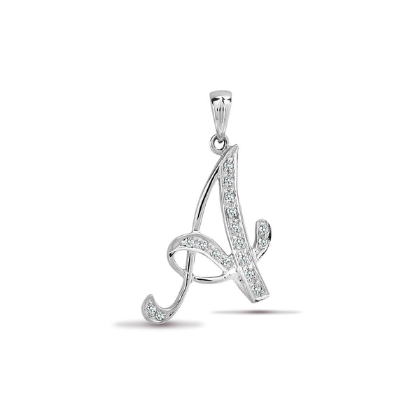 0.10ct Necklace - 9ct White Gold Natural Diamond Set Initial Pendant -Initial A - by Hearts Forever Jewellers