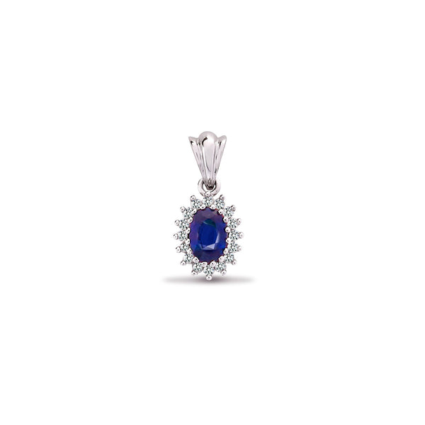 0.12ct Necklace - 9ct White Gold Natural Diamond And Sapphire Pendant - by Hearts Forever Jewellers