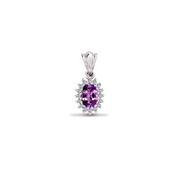 0.12ct Necklace - 9ct White Gold Natural Diamond And Amethyst Pendant - by Hearts Forever Jewellers