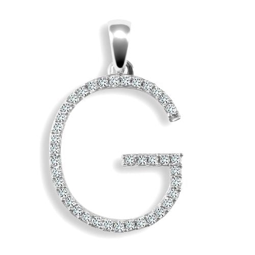 Diamond Necklace - 9ct White Gold Natural Diamond Set Initial Pendant - by Hearts Forever Jewellers
