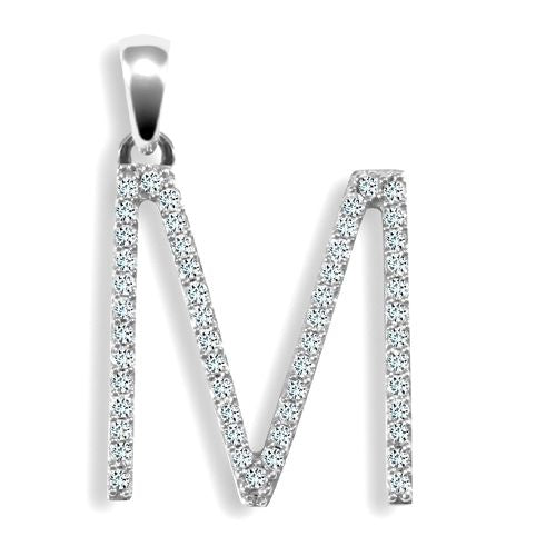 Diamond Necklace - 9ct White Gold Natural Diamond Set Initial Pendant - by Hearts Forever Jewellers