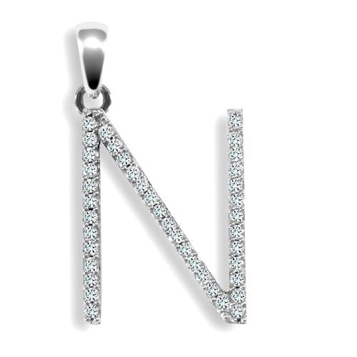 Diamond Necklace - 9ct White Gold Natural Diamond Set Initial Pendant - by Hearts Forever Jewellers