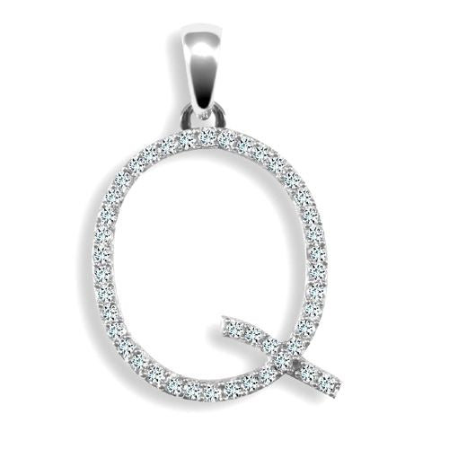 Diamond Necklace - 9ct White Gold Natural Diamond Set Initial Pendant - by Hearts Forever Jewellers