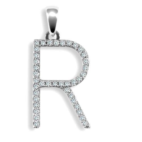 Diamond Necklace - 9ct White Gold Natural Diamond Set Initial Pendant - by Hearts Forever Jewellers