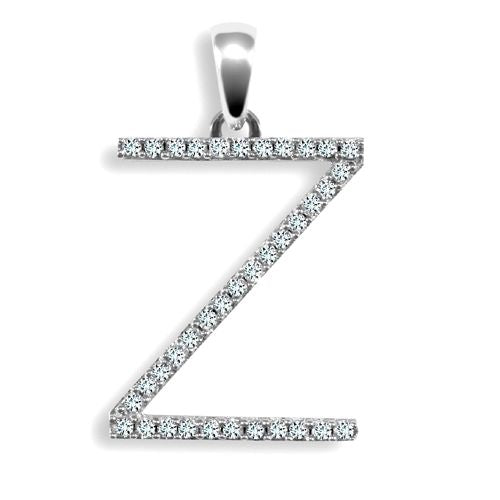 Diamond Necklace - 9ct White Gold Natural Diamond Set Initial Pendant - by Hearts Forever Jewellers