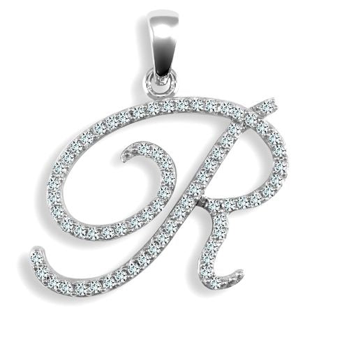 Diamond Necklace - 9ct White Gold Natural Diamond Set Initial Pendant - by Hearts Forever Jewellers
