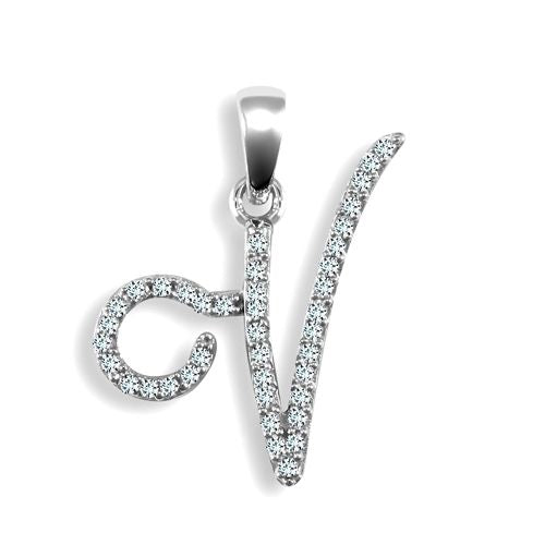 Diamond Necklace - 9ct White Gold Natural Diamond Set Initial Pendant - by Hearts Forever Jewellers