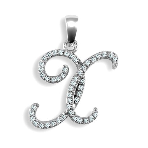 Diamond Necklace - 9ct White Gold Natural Diamond Set Initial Pendant - by Hearts Forever Jewellers