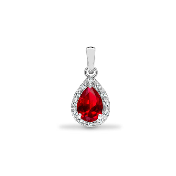 Necklace - 9ct White Dia-0.06ct Garnet- Pear Drop Pendant - by Hearts Forever Jewellers