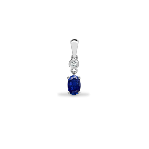 Diamond Ring - 9ct White Dia-4pts Saph-65pts Drop Pendant - by Hearts Forever Jewellers